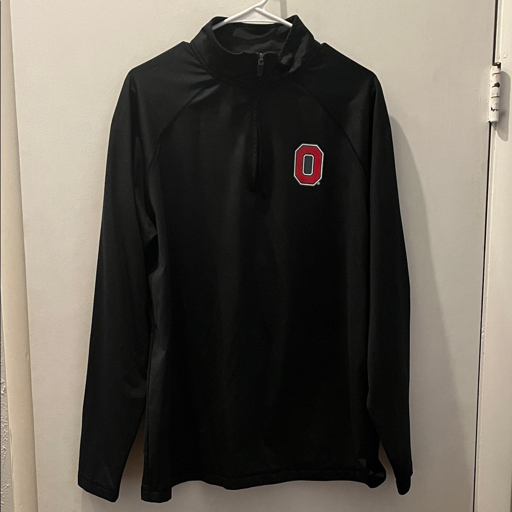 Varsity Black Sweatshirt with Red Logo